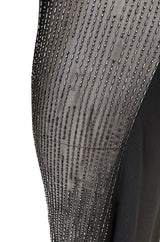 Fall 1997 Halston Black Bias Cut Jersey Dress w Transparent Beaded Net Panel