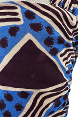 Resort 1983 Yves Saint Laurent Blue Printed Cotton Hip Swag Sarong Dress