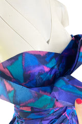 1987 Nina Ricci Multi Colour Printed Silk Taffeta Tiered Ruffled Mini Dress