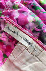 Gorgeous 1960s Jean Louis Pink w Green Floral Raised Silk Brocade Midi Dress