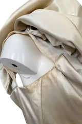 1980s Jacqueline De Ribes Ivory Silk Satin Dress w Amazing Sleeves