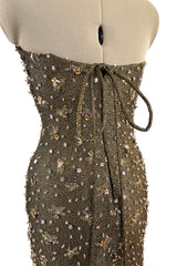 Incredible 1990s John Anthony Couture Gold Lame Mesh Beaded Dress w Beaded Choker