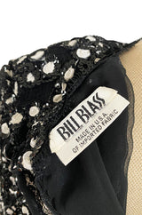 Spring 1988 Bill Blass Sequin Bodice w Ribbon Rosettes Black & White Silk Organza Dress