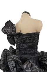 Incredible Fall 1985 Christian Dior by Marc Bohan Black Silk Taffeta Dress w Extravagant Ruffles