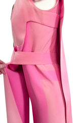 Documented 1969 Pierre Cardin Couture Pink Silk Crepe Diamond Beaded Dress w Overlay