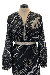 Sexy 1982 Fabrice Simon Black Densely Beaded Silk Chiffon Dress w Plunge Front