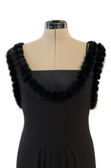Gorgeous Fall 2003 Chanel by Karl Lagerfeld Black Silk Chiffon Dress Set w Fur Trim
