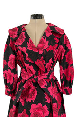 Documented 1962 Marc Bohan for Christian Dior Rose Printed Coated Cotton Raincoat