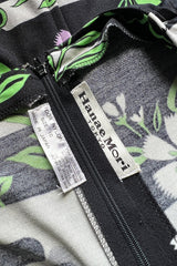 Prettiest 1970s Hanae Mori Printed Black & Green Floral Easy to Wear Jersey Dress