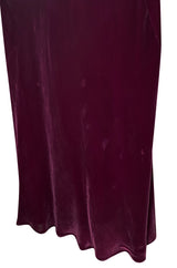 Stunning 1930s Deep Jewel Toned Merlot Bias Cut Silk Velvet Halter Dress w Low Back