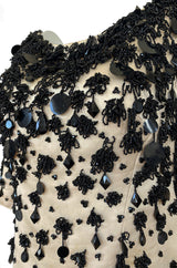 1960s Guy Laroche Haute Couture Embellished Beadwork Ivory Silk Dress