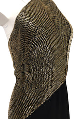 Fall 1973 Karl Lagerfeld for Chloe Black Silk Dress w Gold Beaded Bodice