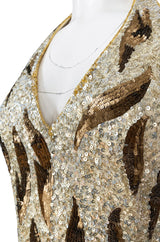 1970s Jean Louis Scherrer Gold & Copper Densely Sequinned Flame Dress