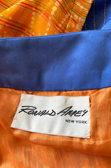 Dramatic 1970s Ronald Amey Orange Blue & Coral Print Silk Couture Dress