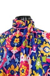 1970s Lanvin Couture Fine Silk Twill Brilliantly Scarf Neck Top & Extra Wide Cut Pant Set