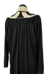 Easy to Wear 1980s Bill Tice Black Jersey Caftan Feel Dress w Gold Shoulder Detail Detail