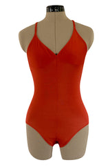 Original 1987 Danskins Deep Rust Coloured Stretch Jersey Bodysuit & Wrap Skirt