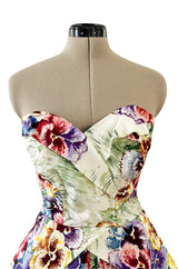 Sweetest 1950s Party Lines by Emma Domb Pansy Print Strapless Dress w Full Skirt