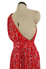 Spectacular 1980s Salvatore Ferragamo Red Glass Beaded One Shoulder Dress