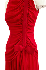 Documented Spring 1987 Valentino Haute Couture Red Silk Crepe Dress w Bow Details