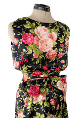 Gorgeous 1950s Fused Chenille Flowers on Silk Dress w Ostrich Feather Trim Jacket
