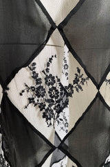 1980s Unlabeled Chanel Haute Couture Black Velvet Tabard w Silk Chiffon & Lace Under Skirt