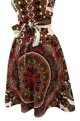 Fantastic 1970s Strapless Extended Multi Tie Bohemian Cotton Batik Print Dress