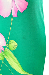 1970s Leonard Paris Green Floral Print Silk Jersey Halter Dress