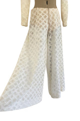1960s Saks Fifth Avenue Ivory Lace Wide Legged Crop Pant & Matching Crop Top
