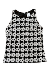 Spring 2015 Chanel by Karl Lagerfeld Black Net & White Sequin Flower Pant & Top Set