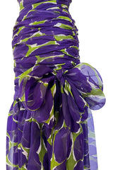 Prettiest Spring 1984 Yves Saint Laurent Runway Strapless Purple & Green Silk Dress
