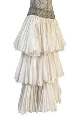 Rare Late 1920s Early 1930s Howard Greer Silver Beaded Halter Dress w Silk Tulle Net Tiered Skirt