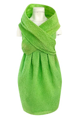 Spring 1988 Christian Lacroix Luxe Label Demi-Couture Lime Green Puff Silk Dress W Changeable Panel