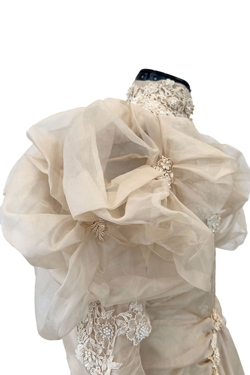 Late 1980s Capriccio Victorian Inspired Ecru Ivory Colour Silk Organza Dress Set