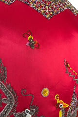 Fabulous 1960s Extensively Beaded & Sequin Front Zip Red Silk Satin Asian Jacket