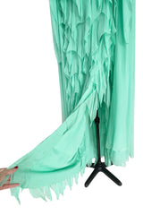 Prettiest 1980s Stavropoulos Soft Mint Green Silk Chiffon Dress w Full Cape Sleeves