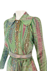 Rare 1973 Bill Gibb Museum Documented Metallic Green Lurex Skirt Top and Jacket Set