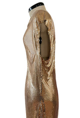 Fabulous Recent Paco Rabanne Oroton Gold Metal Mesh Dress w Snap Draping