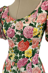 Well Documented Spring 1992 Yves Saint Laurent Ad Campaign Pouf Sleeve Silk Pink Floral Dress