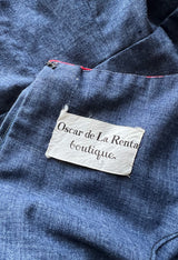 Cutest 1970s Oscar De La Renta Denim Look Cotton Playsuit w Red Braid Trim