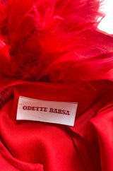 1960s Odette Barsa Loose & Easy Fitting Red Caftan w Wide Red Feather Cuffs