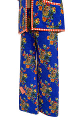 Rare 1971 Marion Foale and Sally Tuffin Blue Floral & Red Checked Pant Jacket & Hat Set