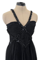 Incredible Spring 2003 Valentino Runway Black Silk Chiffon Dress w Black Beaded Detailing