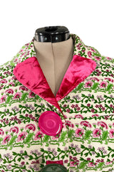 Fall 2005 Kenzo Defile Printed Pink & Green Floral Velvet Suit w Contrasting Lining