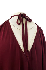 1970s Holly's Harp Deep Burgundy & Gold Silk Jersey Dress w Harem Pant Set