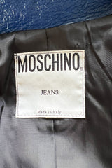 Fantastic 1990s Moschino Jeans Bright Blue Patent Faux Leather Motorcycle Jacket
