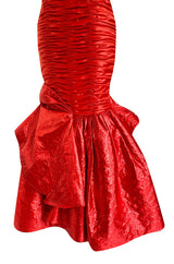 Dramatic 1987 Loris Azzaro Brilliant Red Strapless 'Flame' Dress w Flaring Skirts & Shoulder