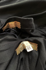 1970s Holly's Harp Black Jersey Ruffled Edge Pant & V Front Top Set
