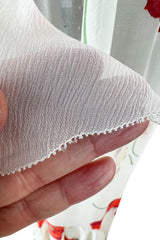 Incredible Numbered 1930s Huge Coral Flower Print Bias Cut Silk Chiffon Ivory Dress