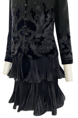 Documented Fall 1994 Valentino Haute Couture Hand Beaded & Pleated Top, Skirt & Jacket Suit Set